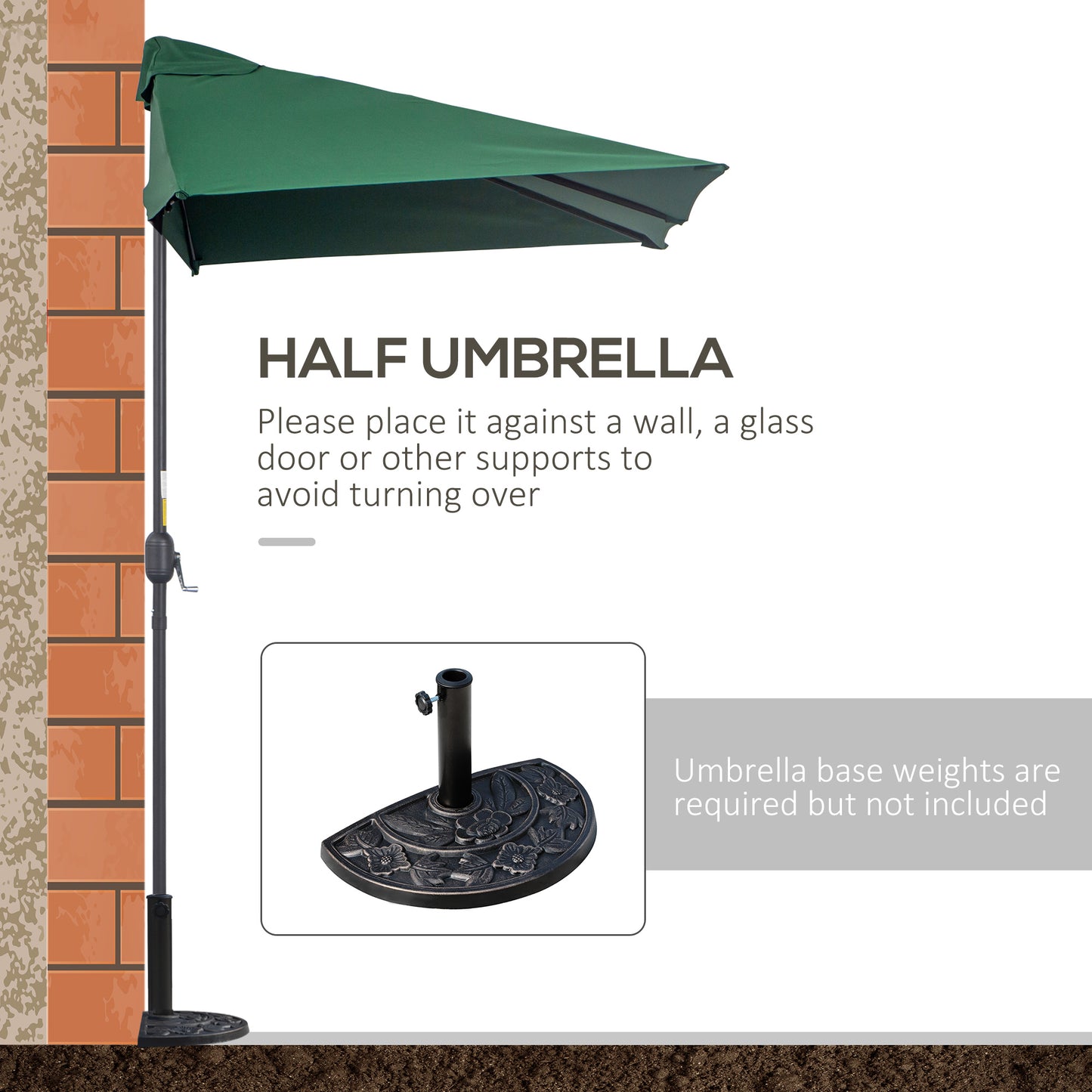 Balcony Half Parasol Semi Round Umbrella Patio Crank Handle (2.3 m (2)