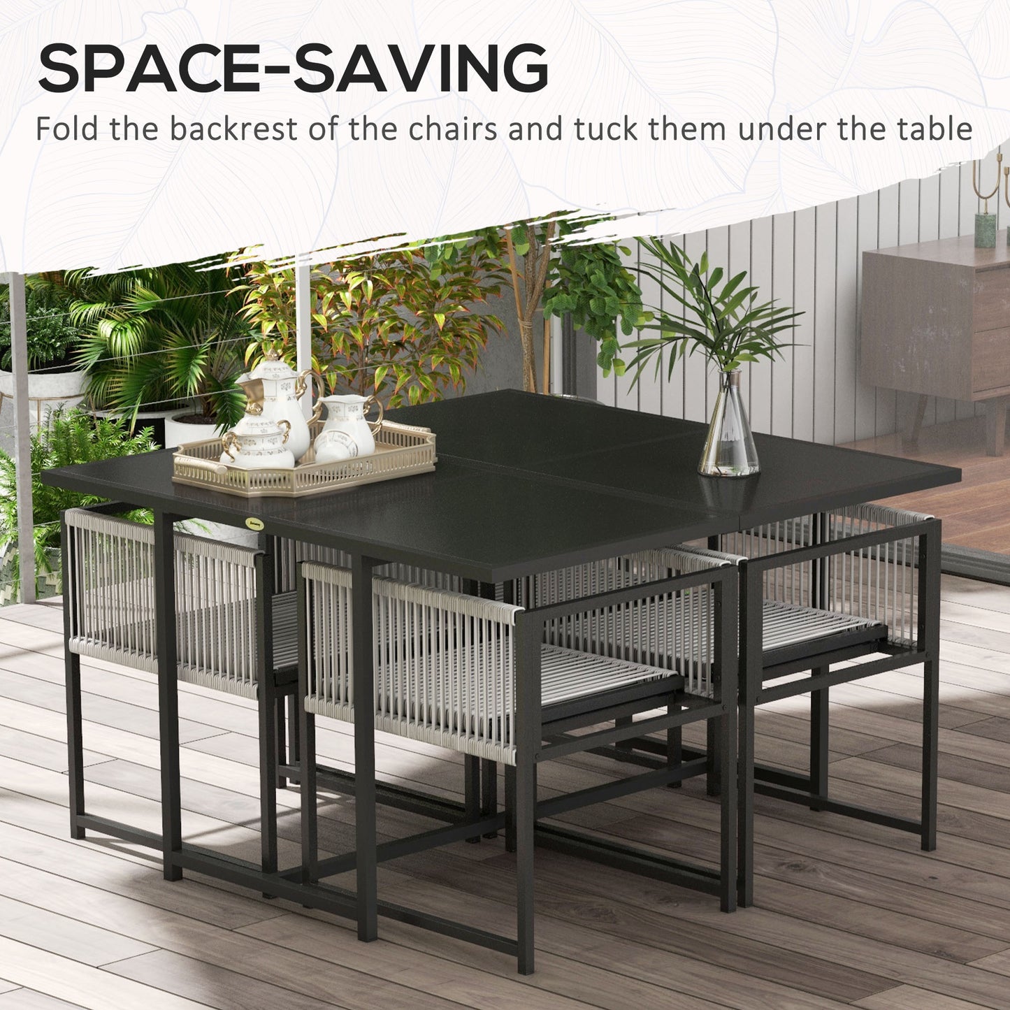 Five-Piece Metal Dining Set, with Folding Back Chairs