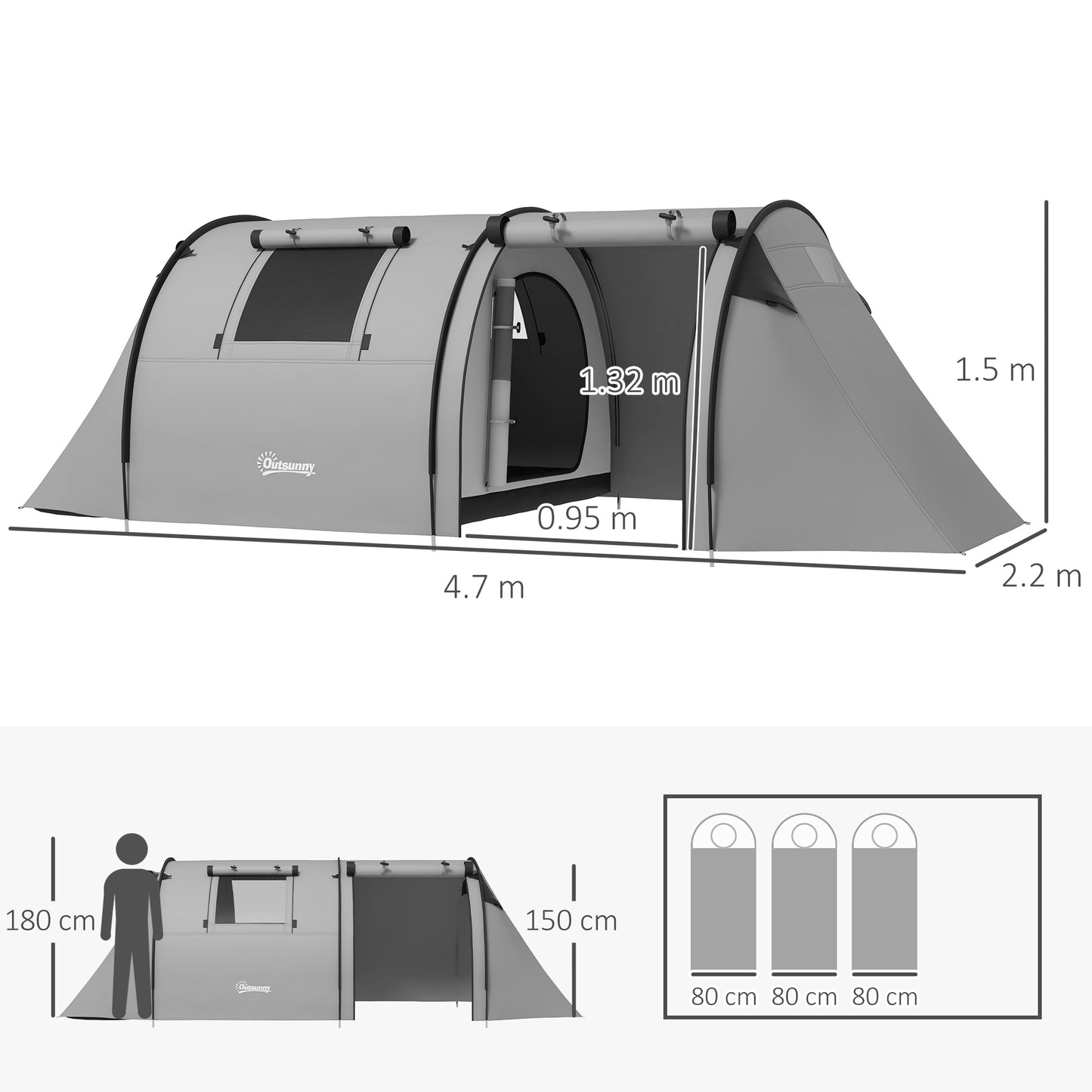 Four Man Duo Room Tunnel Tent, with Accessories