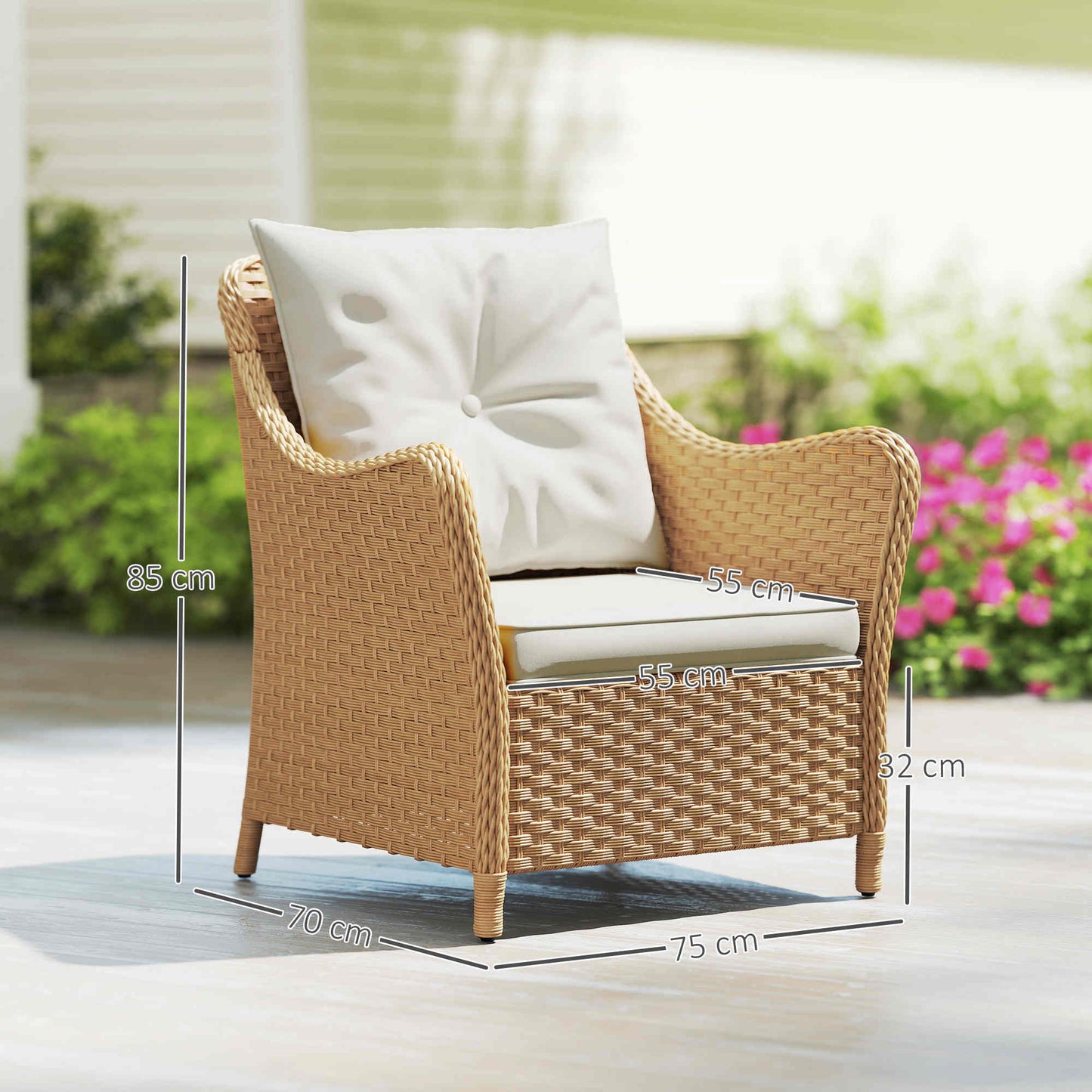 Rattan Garden Chairs Set of 2, Outdoor Rattan Chairs with Cushions