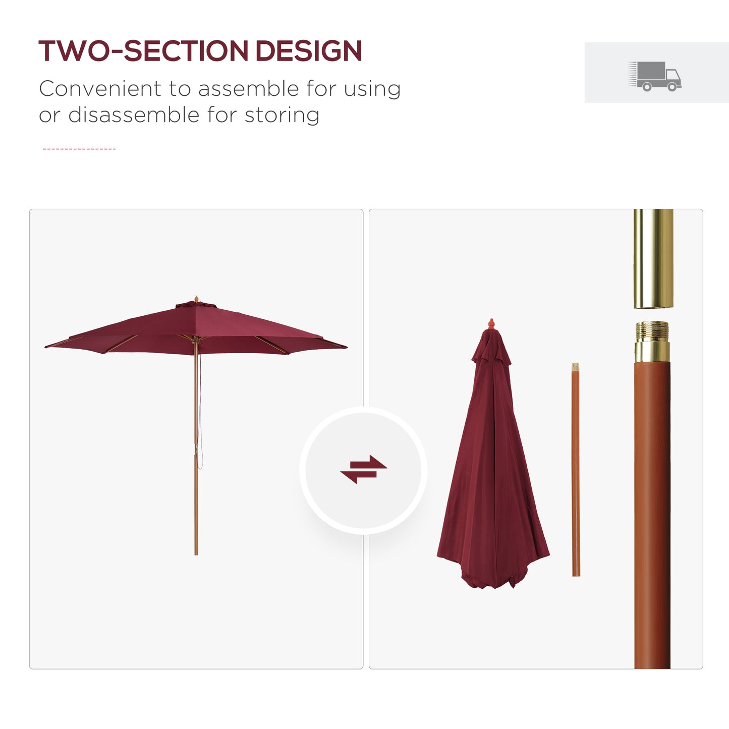 3(m) Garden Parasol, Pulley Operated Patio Umbrella