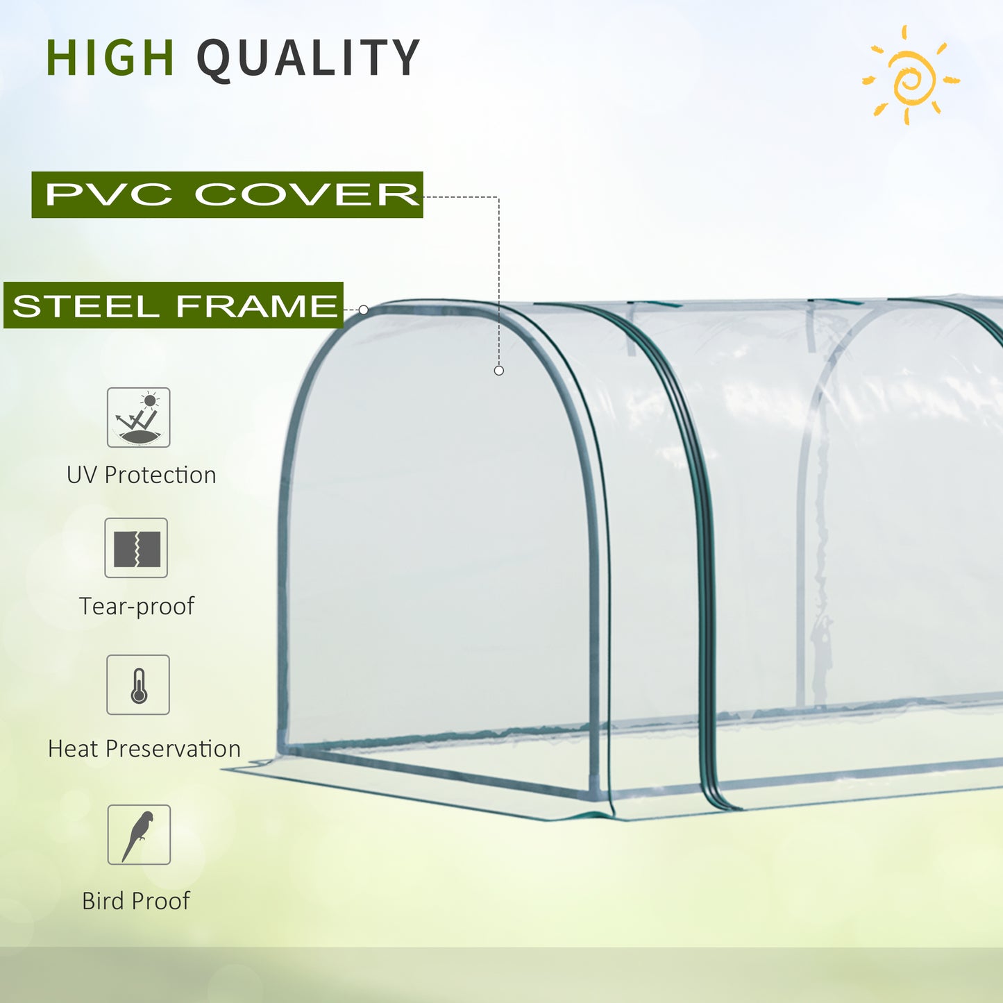 Mini Greenhouse, Small Polytunnel Green House with Zipped Doors