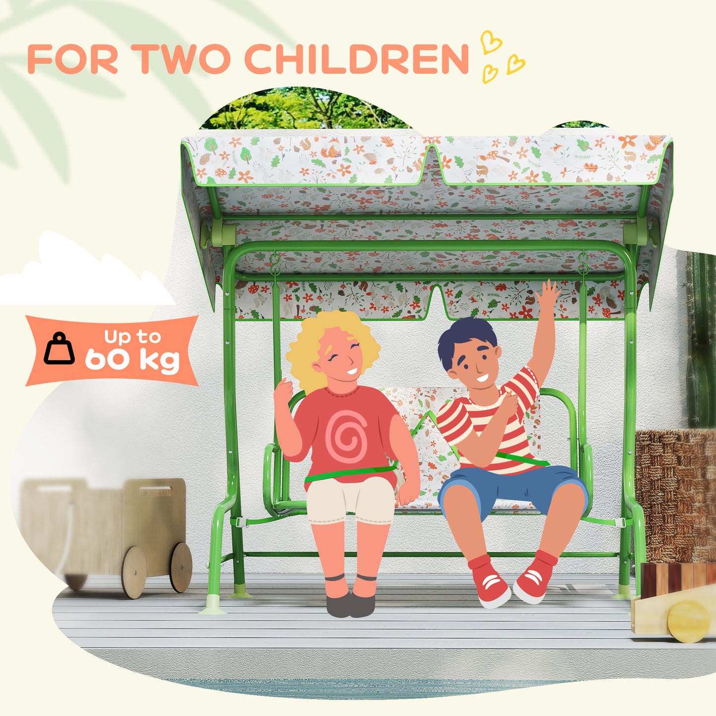 Kids Garden Swing Chair with Adjustable Canopy, Safety Belt