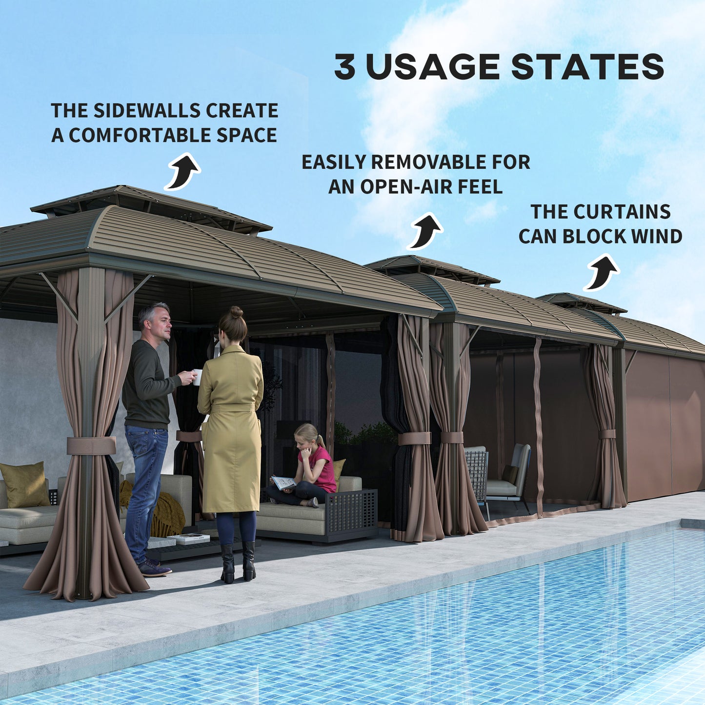 3.65 x 3(m) Hardtop Steel Gazebo Canopy with Aluminium Frame