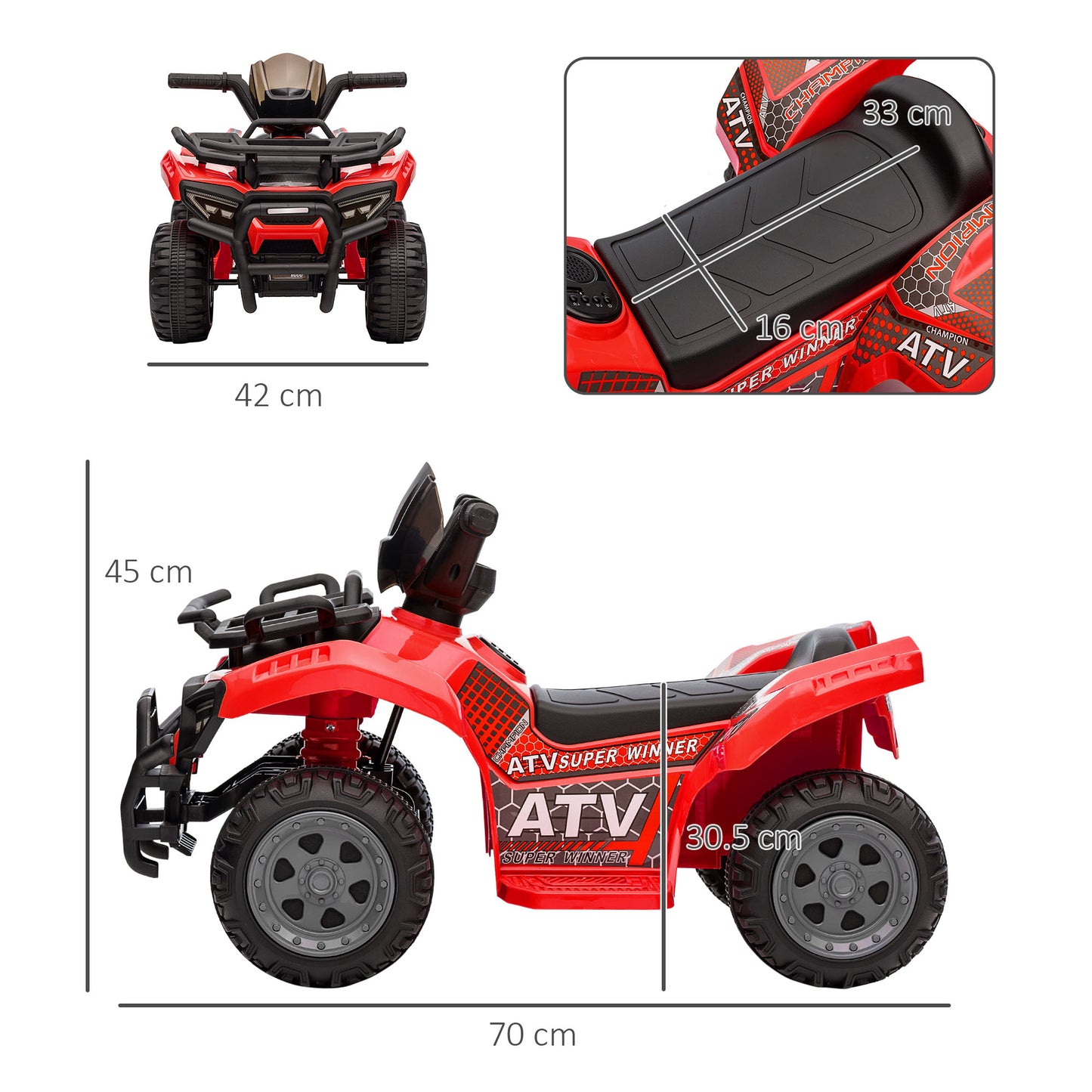 6V Kids Electric Ride on Car Toddlers Quad Bike All Terrain Vehicle
