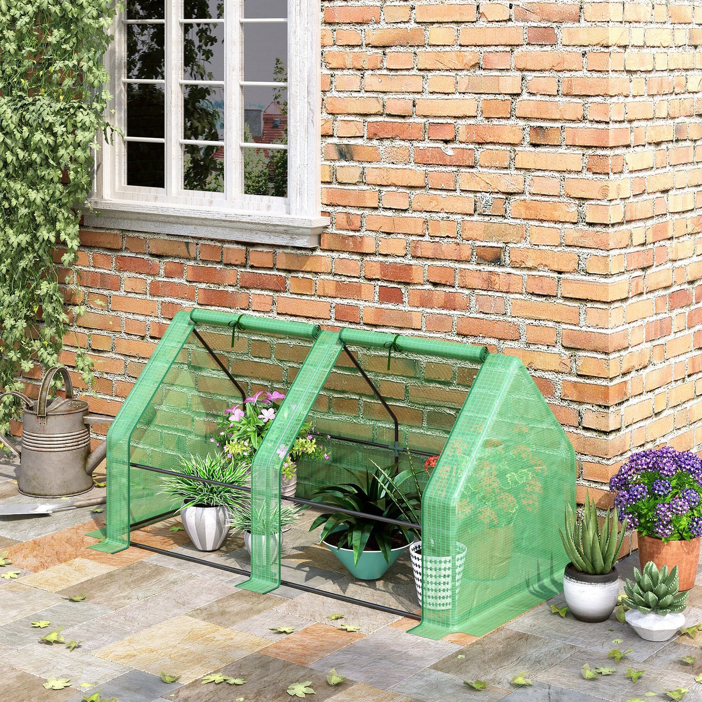 Mini Small Greenhouse with Steel Frame & PE Cover & Zippered Window