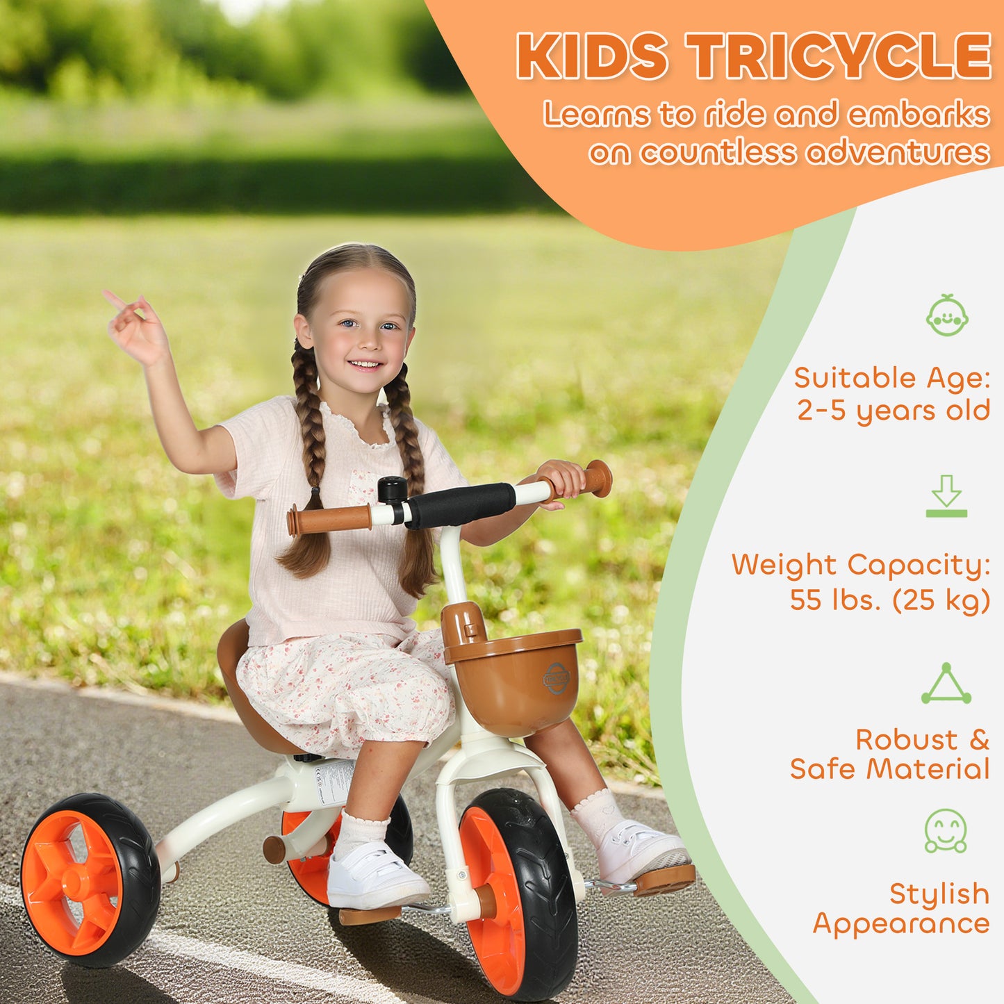 Kids Trike, Toddler Tricycle with Front Basket and EVA Wheels