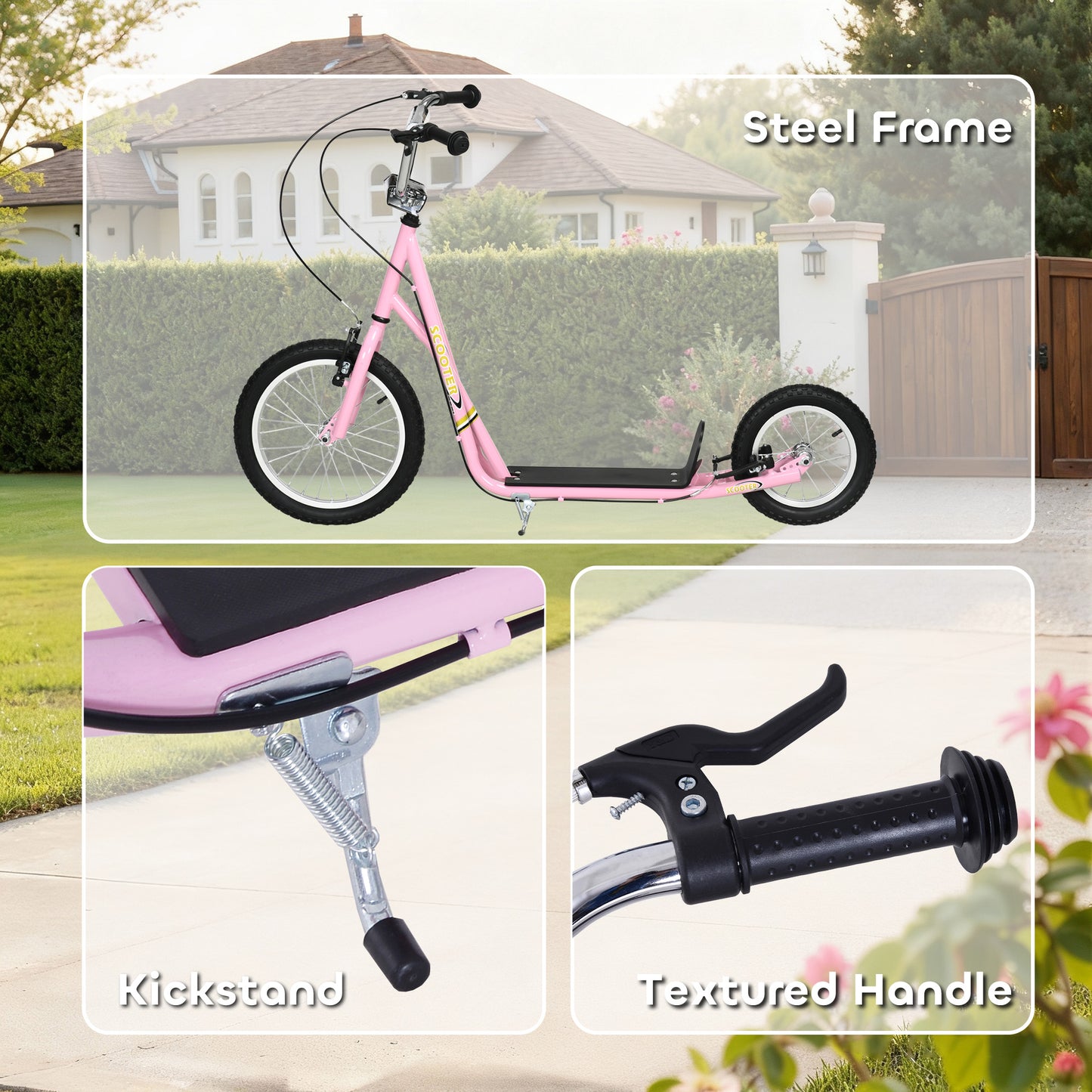 Kids Scooter, Teen Kick Scooter with Rubber Wheels, 16" Front Wheel