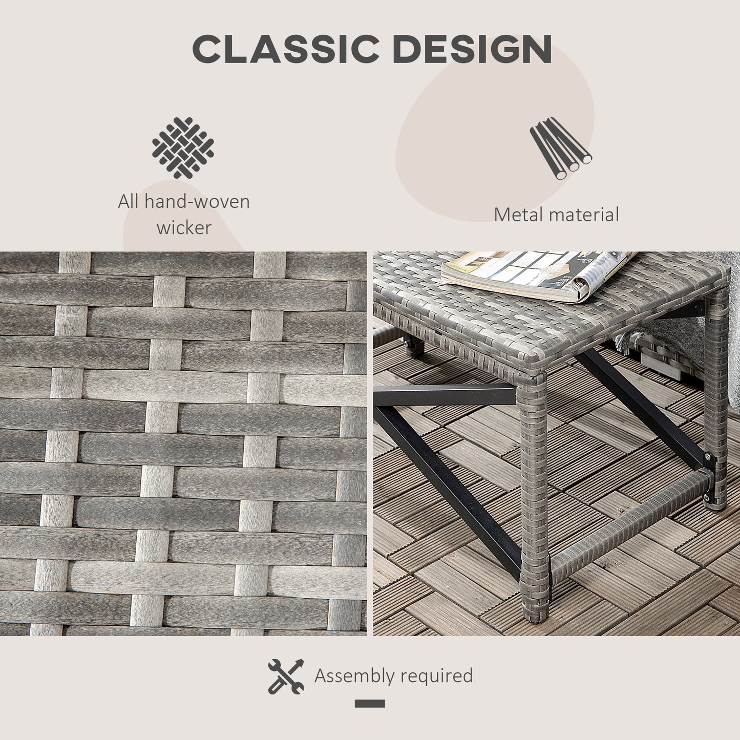 Outdoor Coffee Table, Garden PE Rattan Side Table