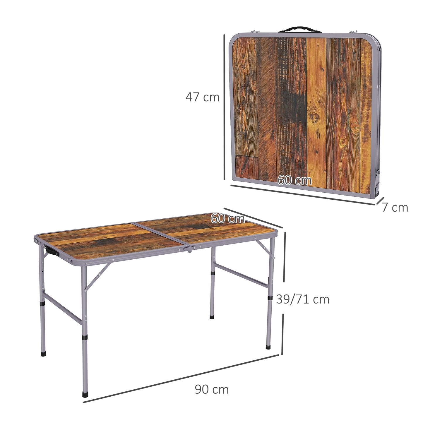 3ft Folding Camping Table Height Adjustable Aluminium Outdoor