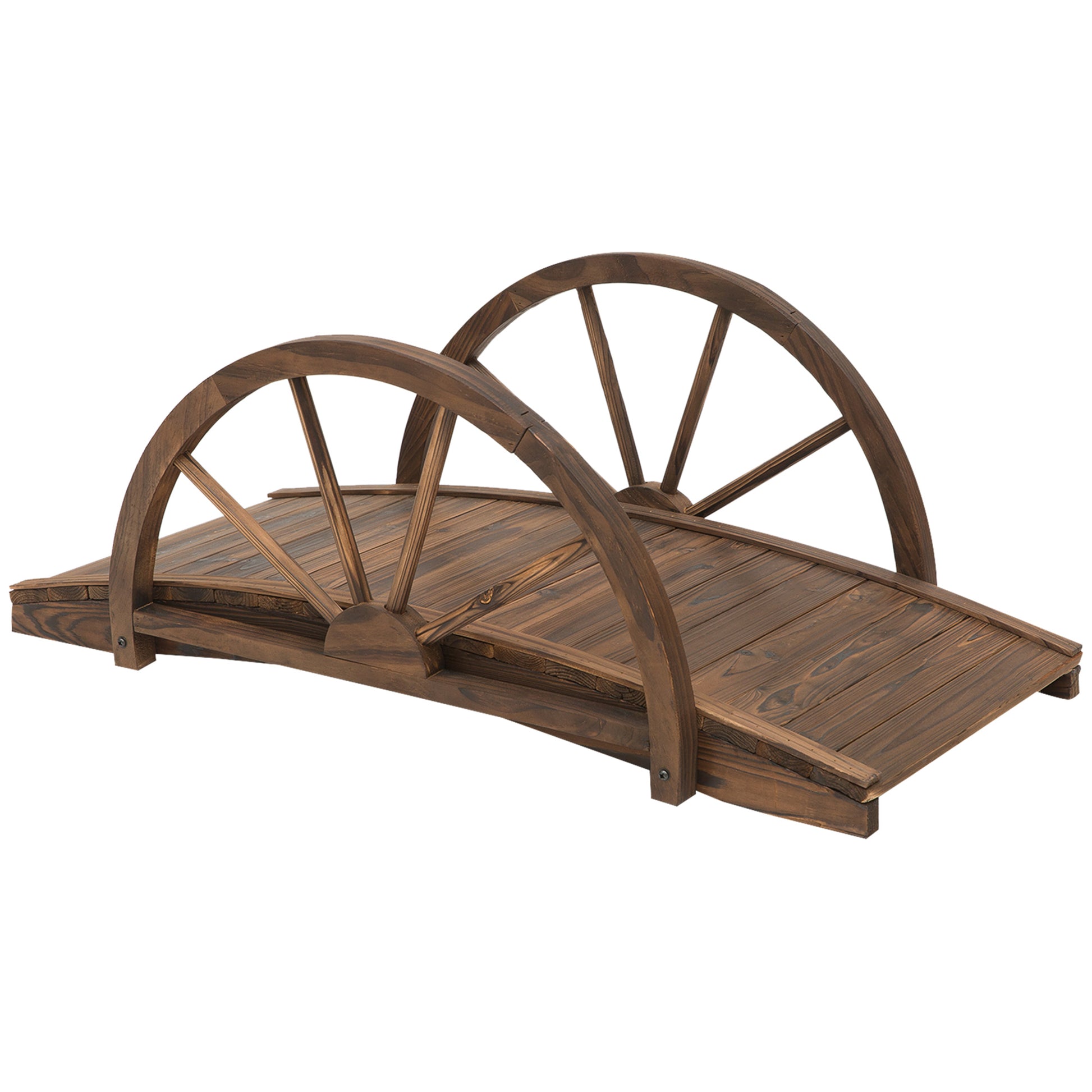 Wooden Garden Bridge Lawn Décor Stained Finish Arc Outdoor Pond