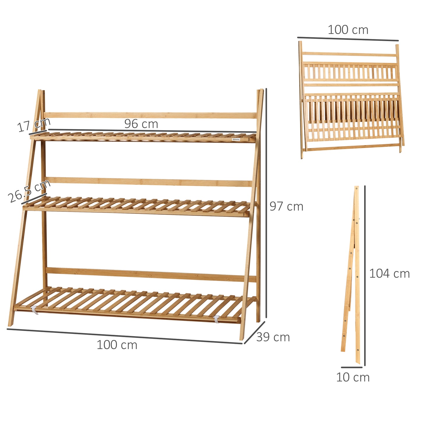3-Tier Plant Stand, Plant Shelf Rack, Folding Bamboo Display Stand