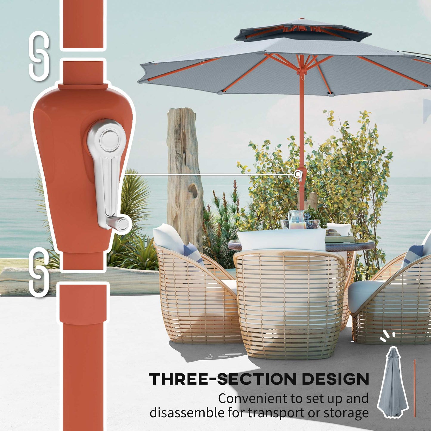 2.7 m Garden Parasol with Double Top Outdoor Market Table Umbrella