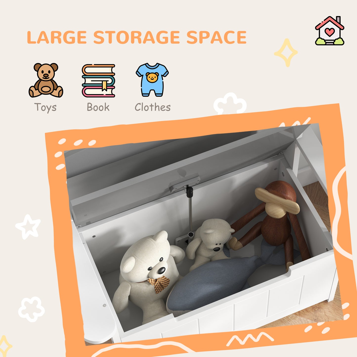 2-in-1 Toy Box for Kids with Lid for Bedroom, Nursery, Playroom