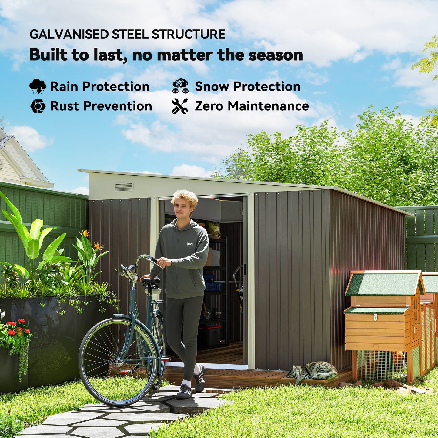11.3 x 9.2ft Lean to Metal Garden Shed