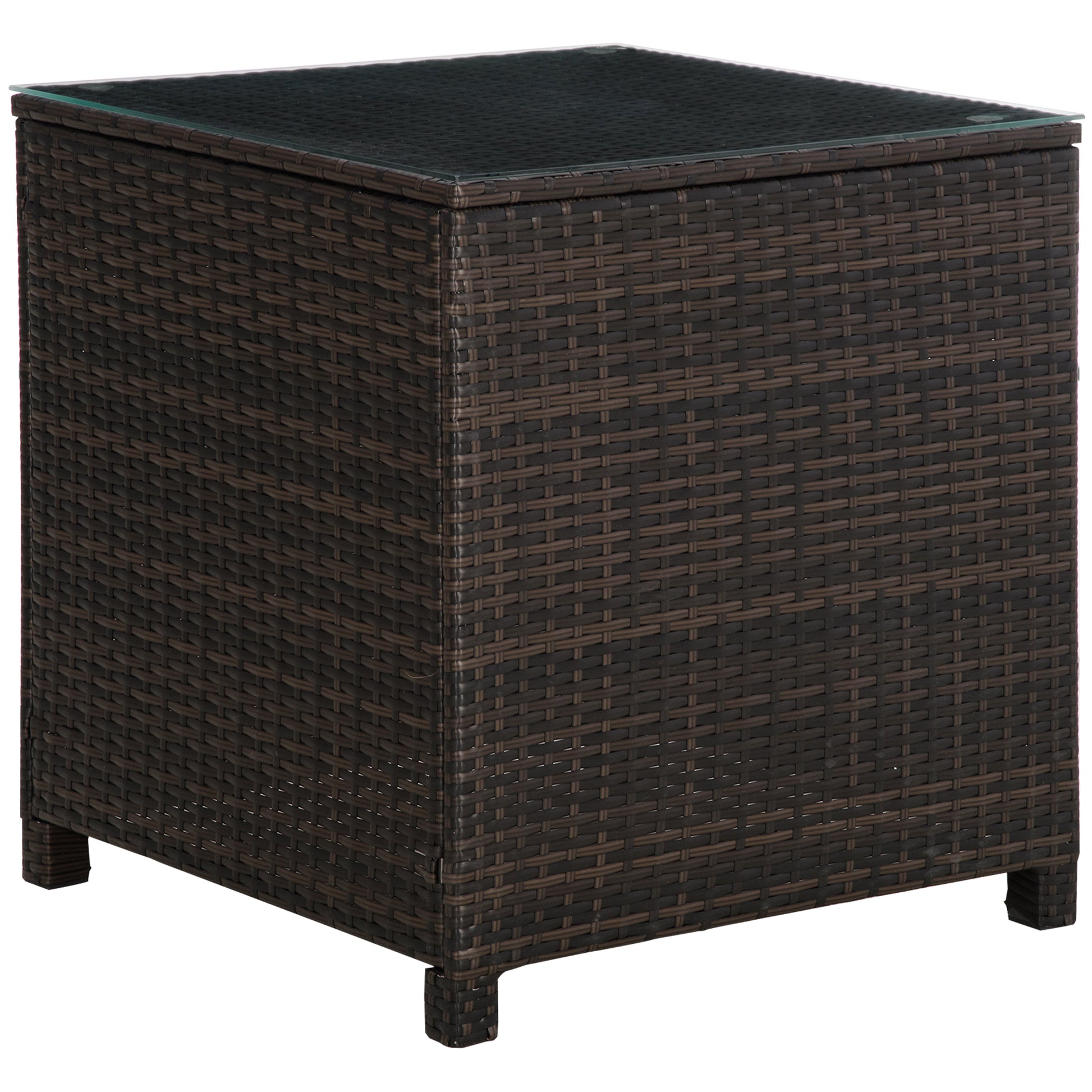 Rattan Garden Furniture Side Table Patio Frame Tempered Glass New