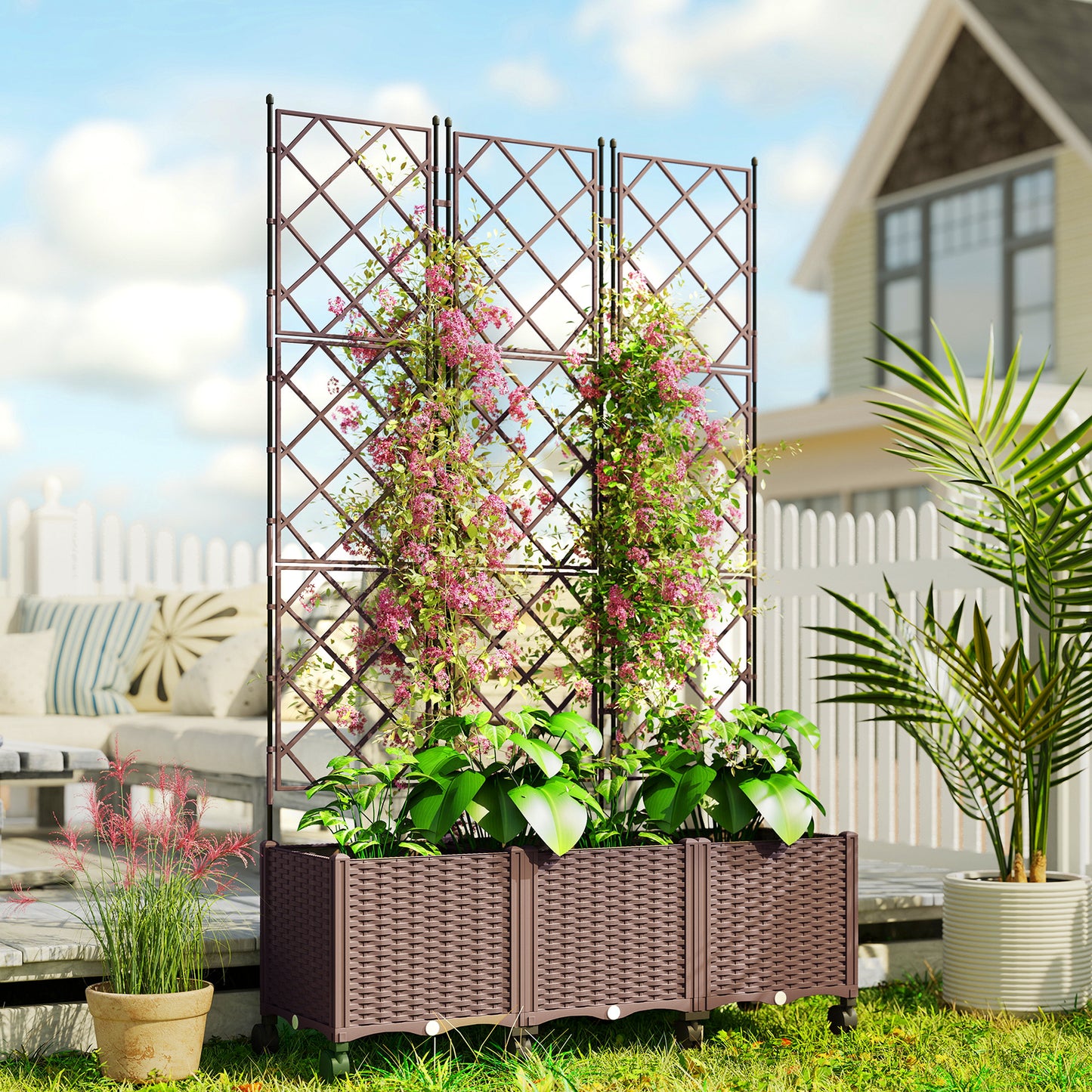 Plastic Raised Planter with Trellis