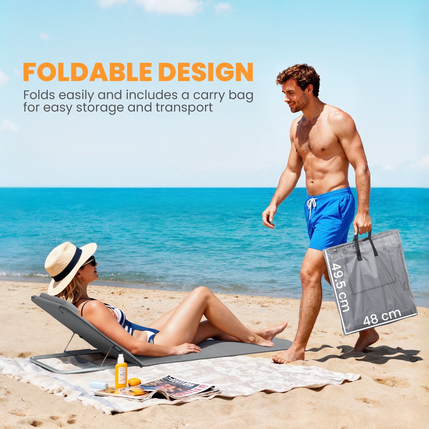 Set of 2 Foldable Garden Beach Chair Mat Lightweight Outdoor Sun