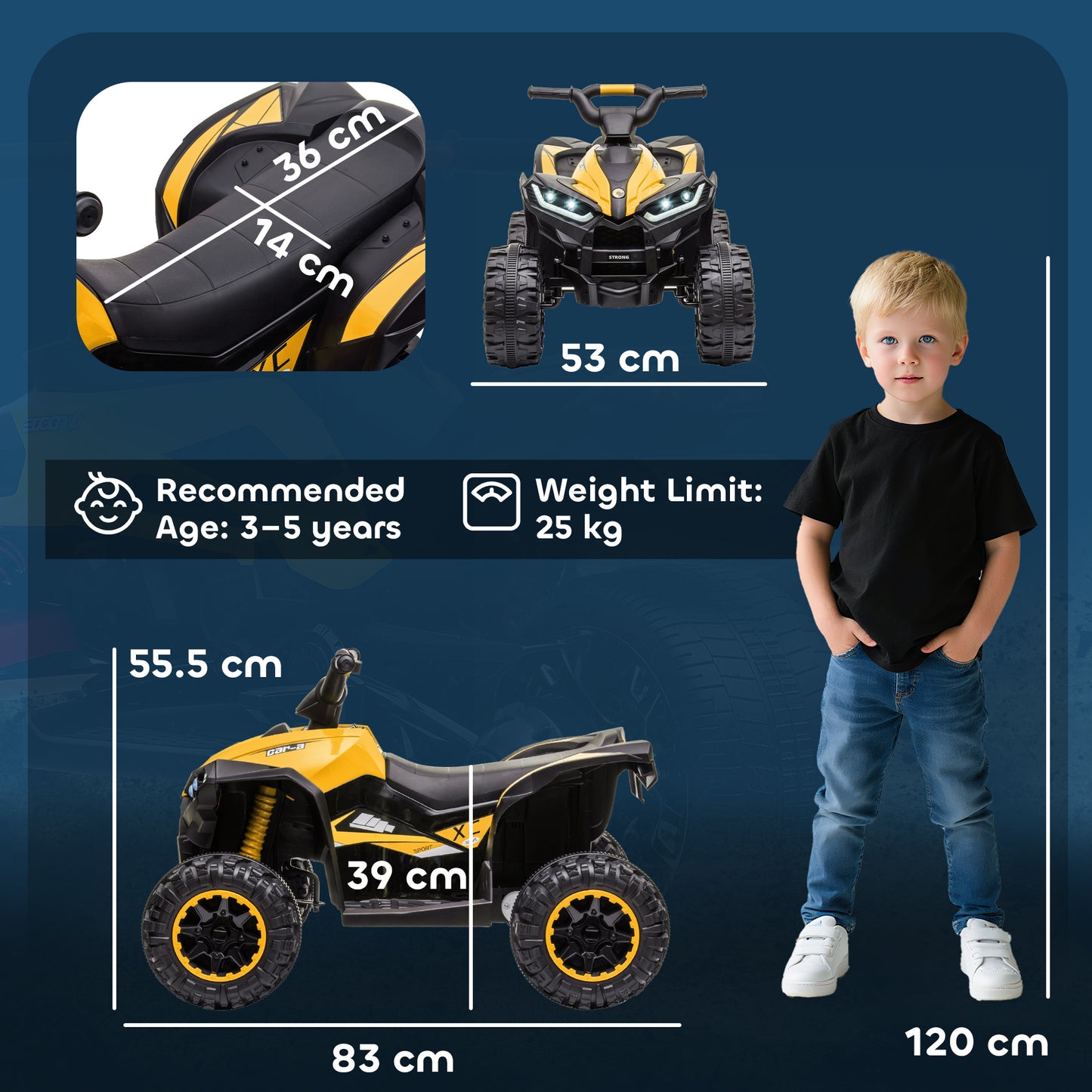 12V Ride-On Quad Bike w/ Music, Horn, for Ages 3+ Years