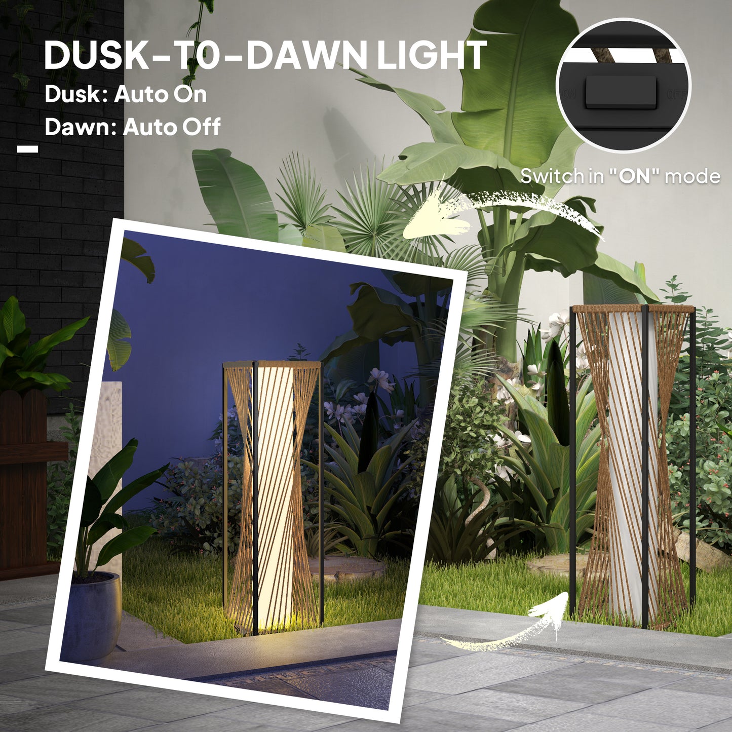 Rattan Solar Garden Lights, Auto On/Off LED Floor Lamp