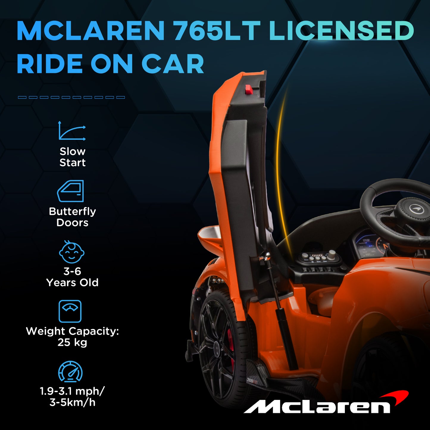 McLaren 765LT Licensed 12V Kids Electric Ride on Car