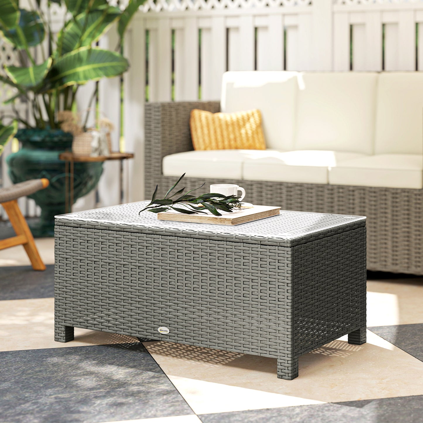 Rattan Garden Coffee Table with Glass Top