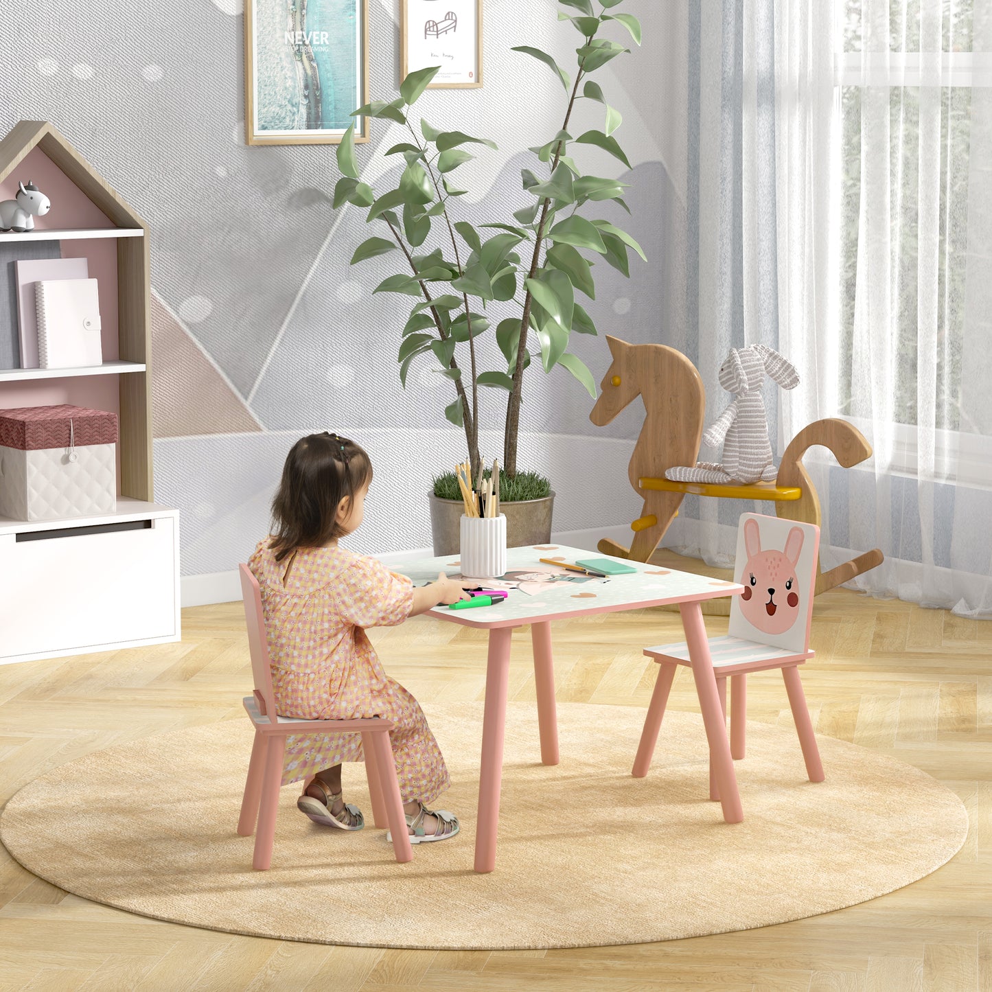 Kids and Table Chairs, Children Desk with Two Chairs