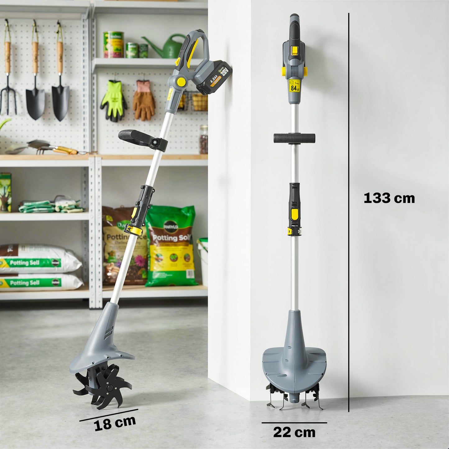 Cordless Tiller, 18V Electric Garden Rotavator