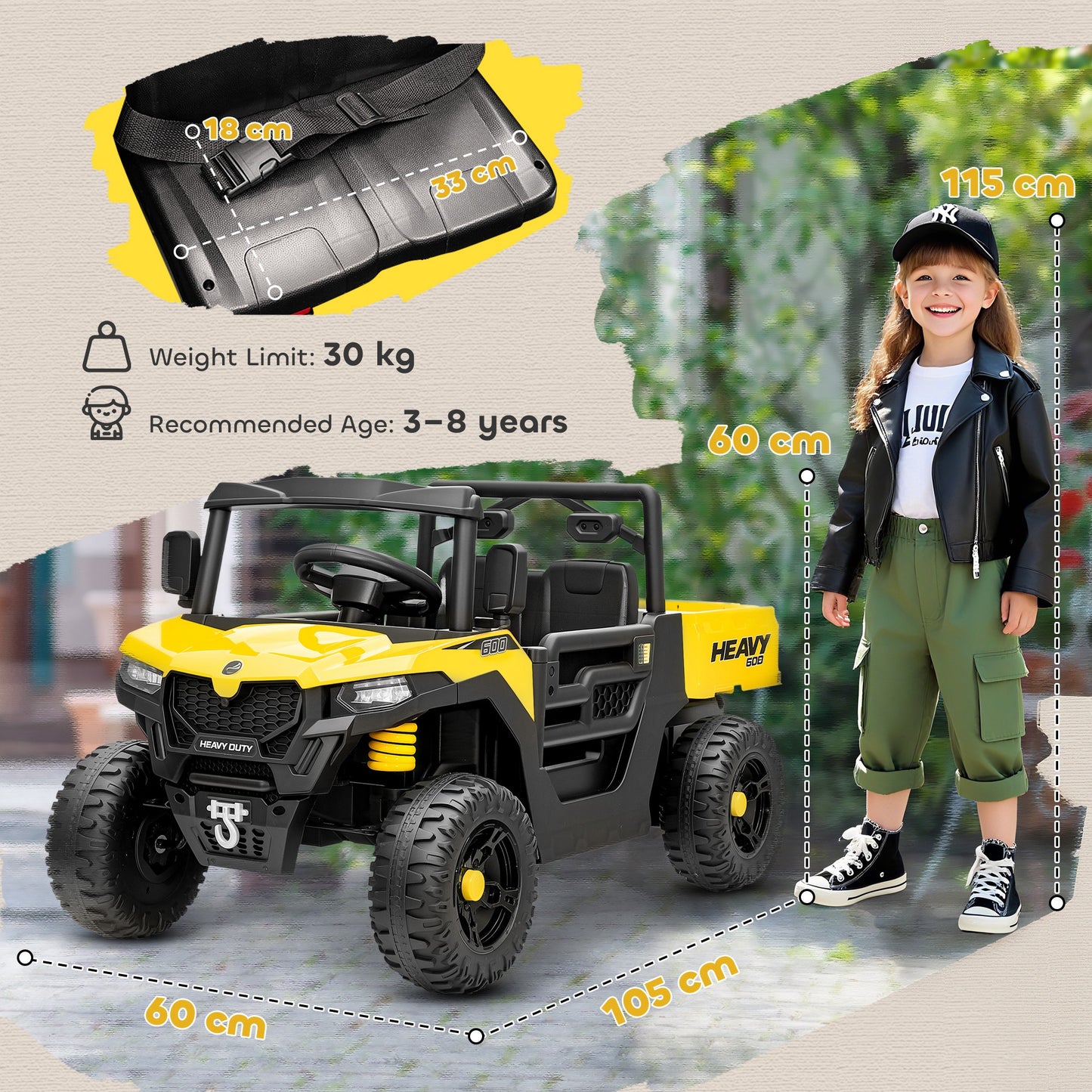Kids Ride on Car, 12V Electric Kids UTV with Electric Dump Bed