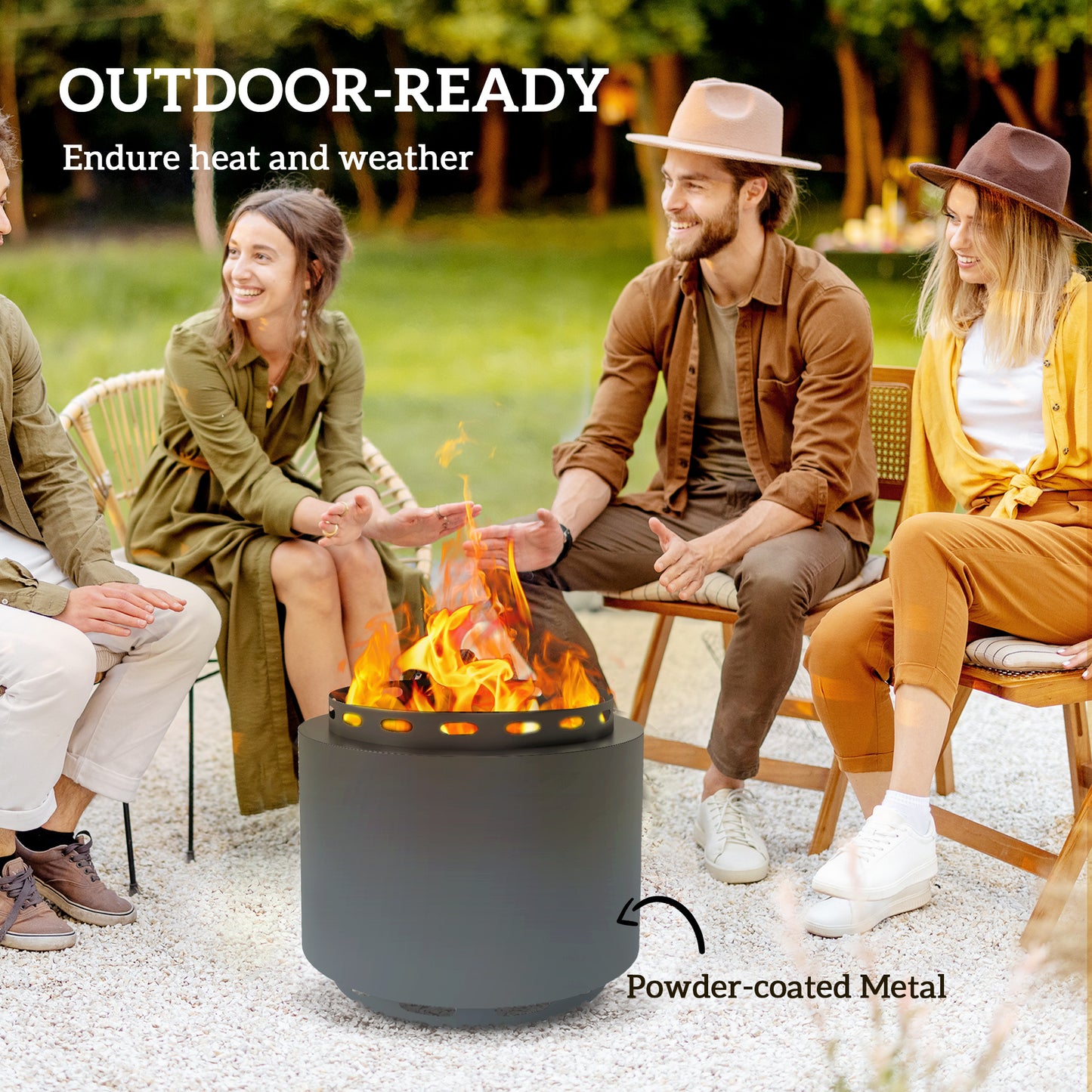 Smokeless Fire Pit, 48.5cm Portable Wood Burning Firepit with Poker (1)