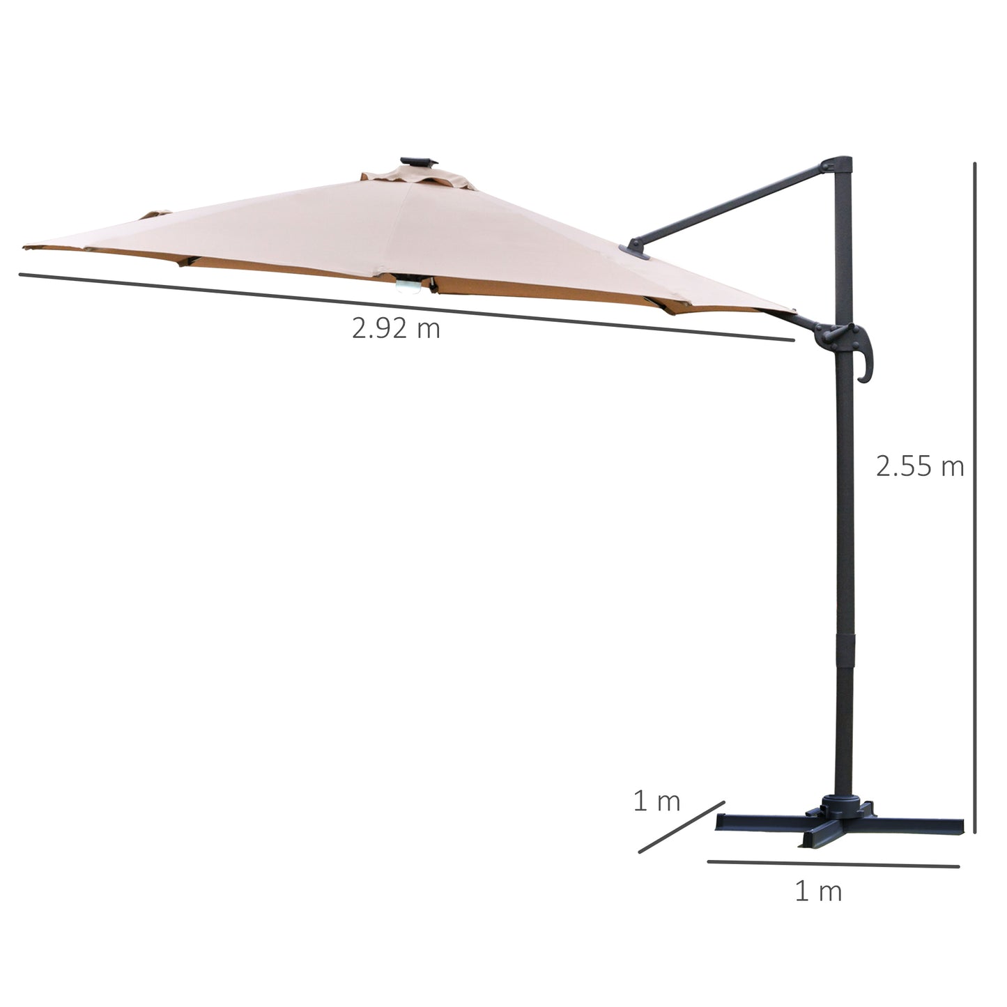 3(m) LED Cantilever Parasol Outdoor Sun Umbrella w/ Base Solar Lights