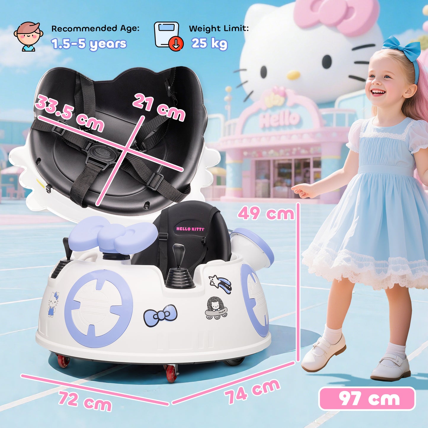 Hello Kitty Kids Ride on Bumper Car with Remote Control