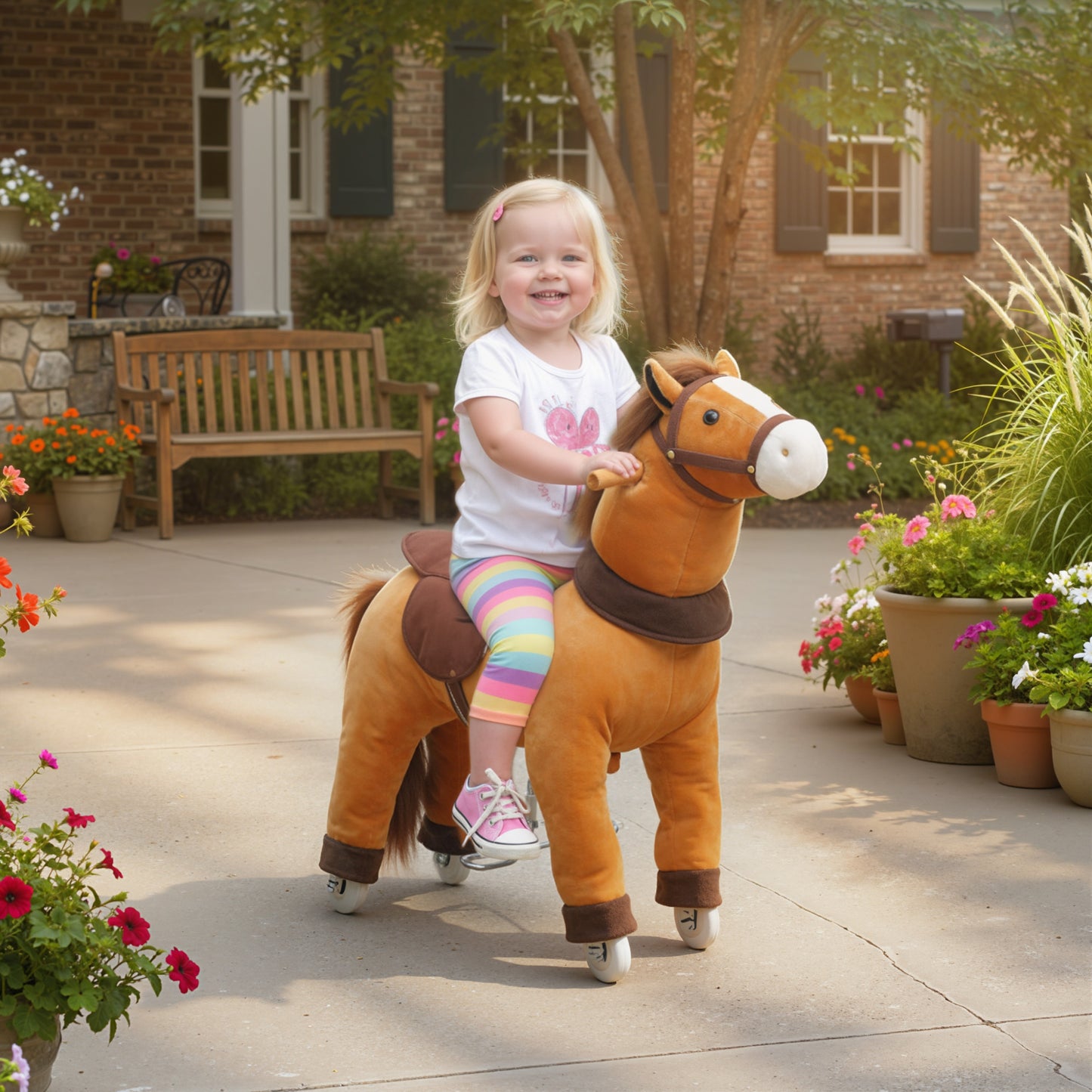 Ride On Horse, Plush Walking Horse Toy with Wheels and Saddle