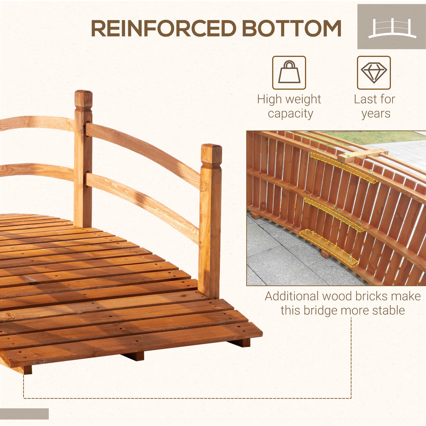 6FT Wooden Garden Bridge with Safety Railings