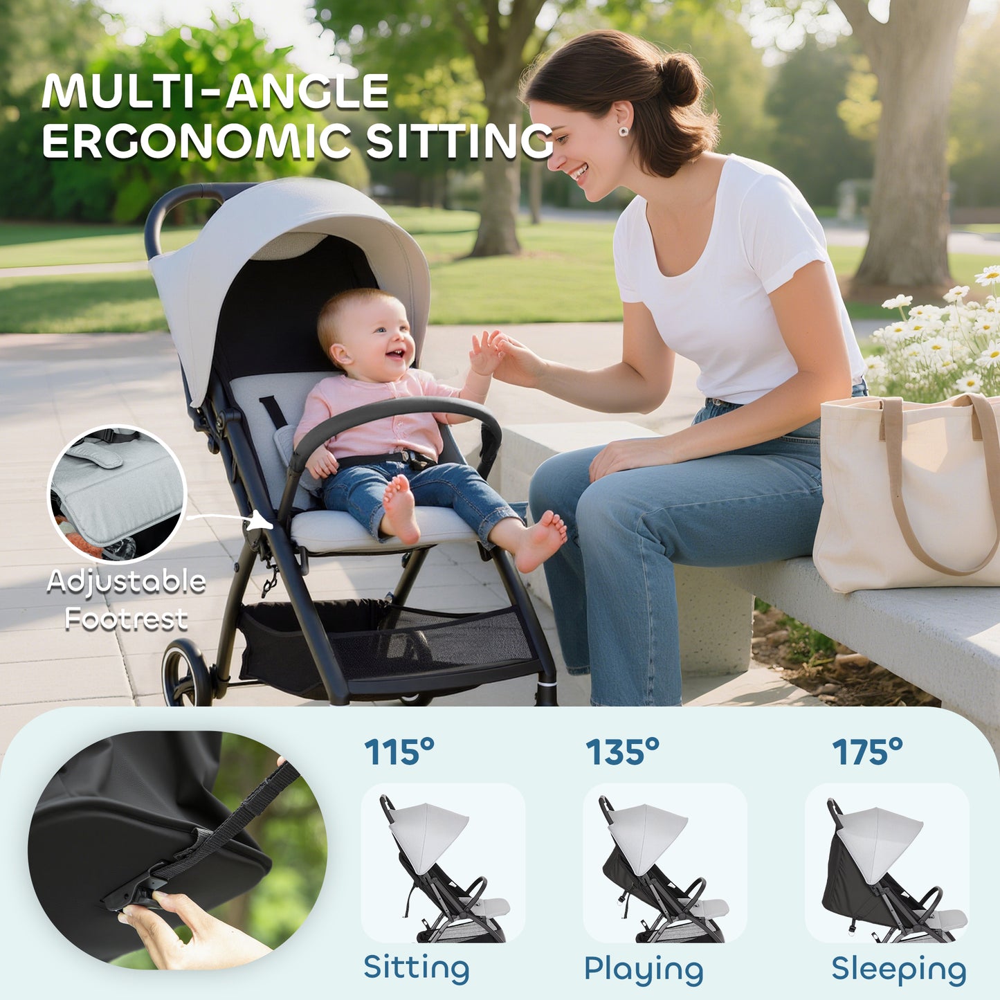 Travel Stroller, Lightweight Pushchair, Compact Buggy with Canopy