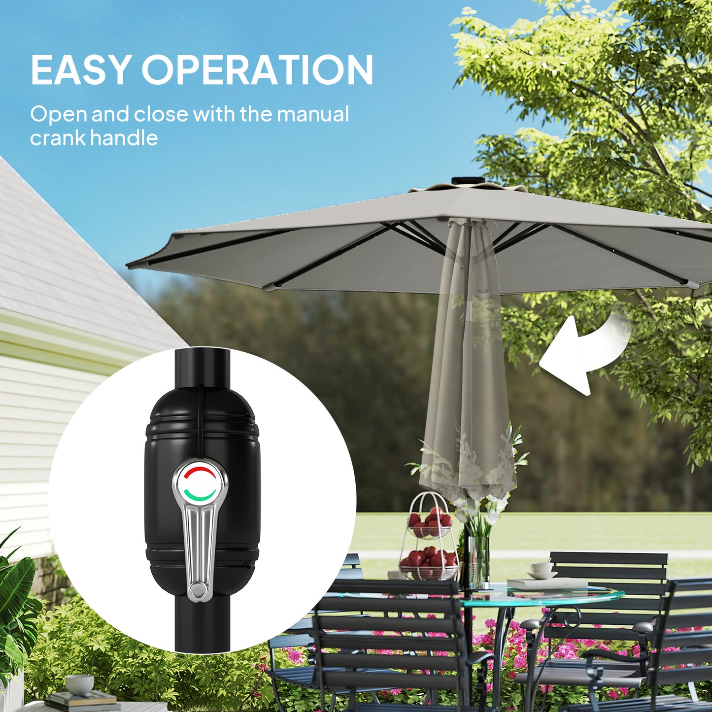 2.6 m Garden Parasol Umbrella with LED Solar Light, Parasol Cover