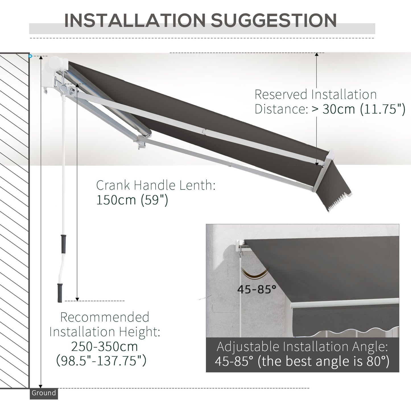 4x2.5m Manual Awning Window Door Sun Weather Shade w/ Handle