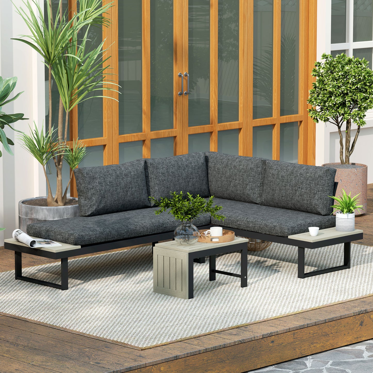 4 Seater L Shaped Aluminium Sectional Garden Furniture Set