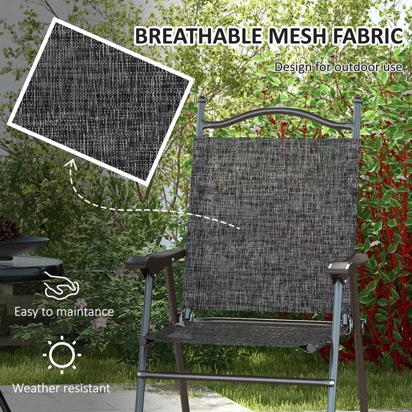 Set of Two Folding Garden Chairs, with Fabric Mesh Seats