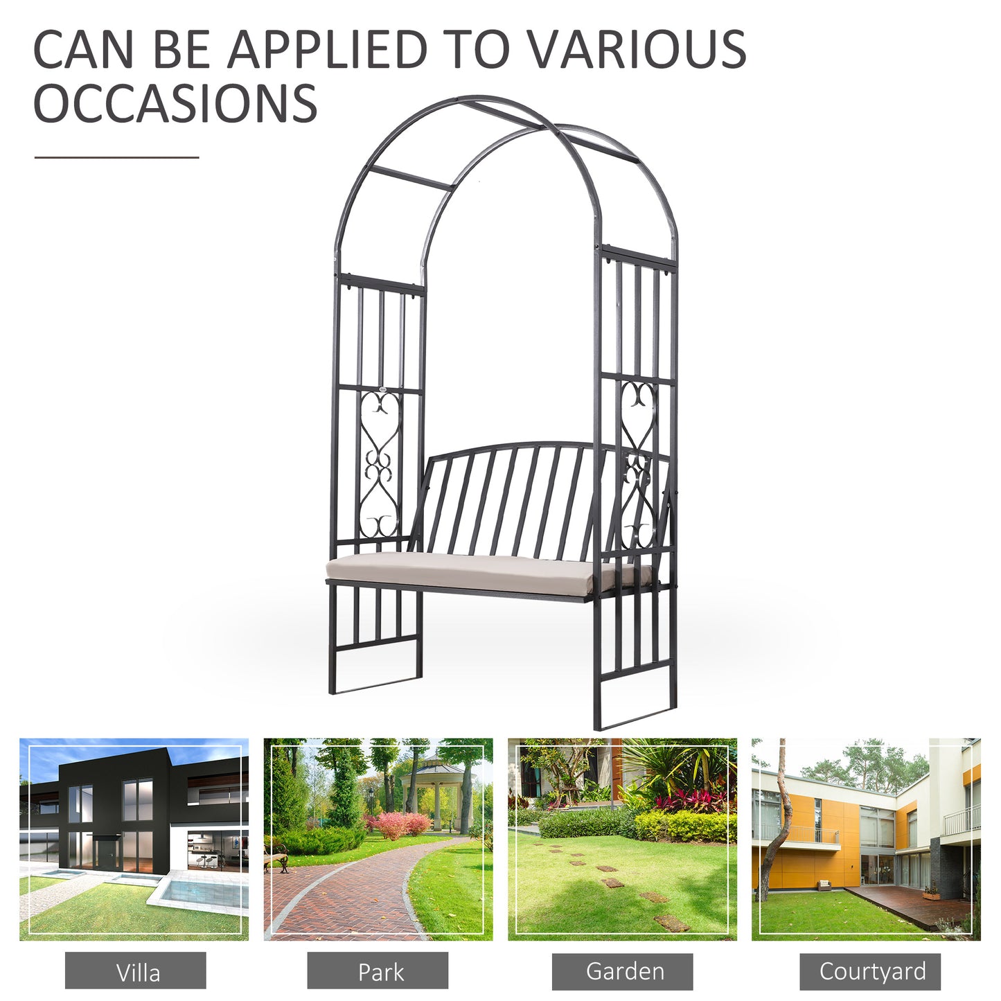 Metal Frame Bench W/Arch, 114Lx60Wx206H cm