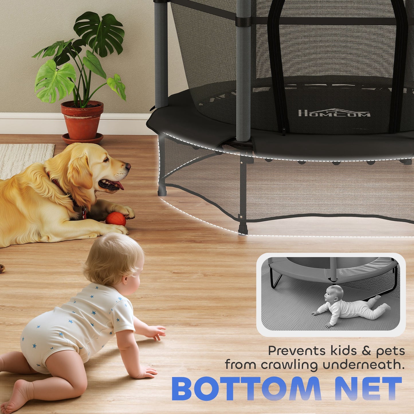 4.6FT/55" Kids Trampoline with Enclosure Net, Outdoor Indoor Use