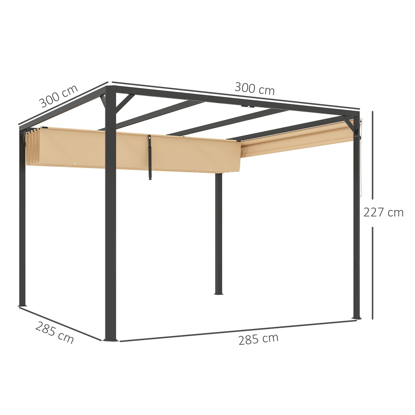 3 x 3m Aluminium Pergola, with Retractable Roof and Wall
