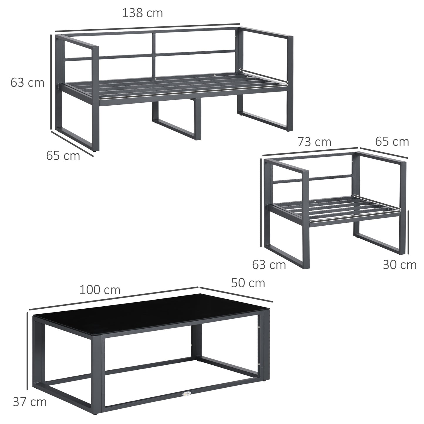 4 Pieces Garden Sofa Set 2 Single Armchair 1 Bench & Side Table Set