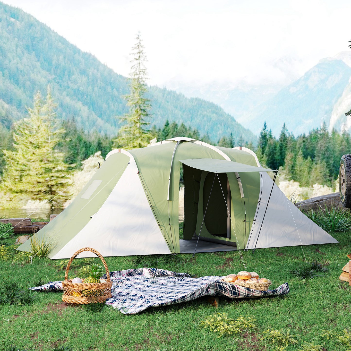 Large Camping Tent Tunnel Tent with 2 Bedroom and Living Area