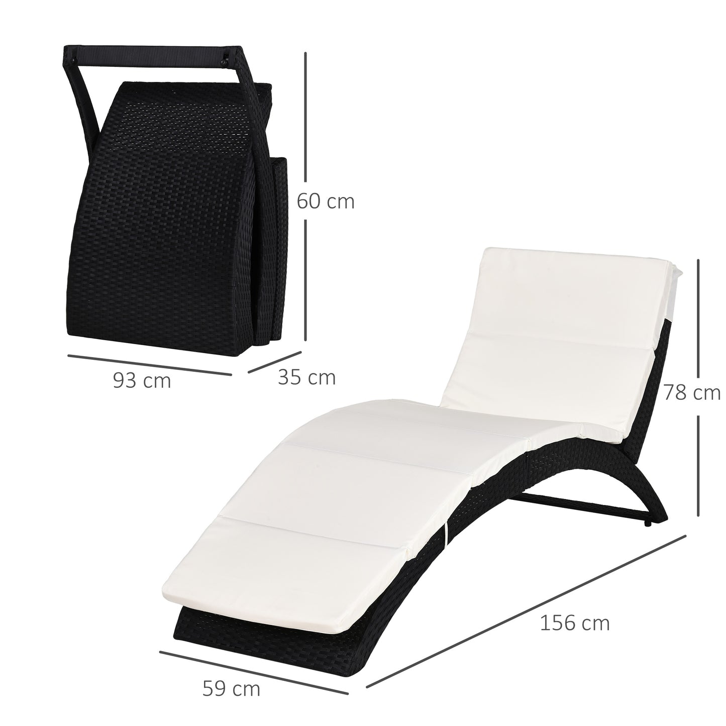 Folding Sun Lounger, PE Rattan Garden Lounger Chair