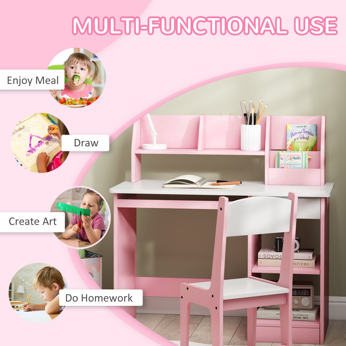 Two-Piece Kids Desk and Chair Set with Storage, for Ages 5-8 Years