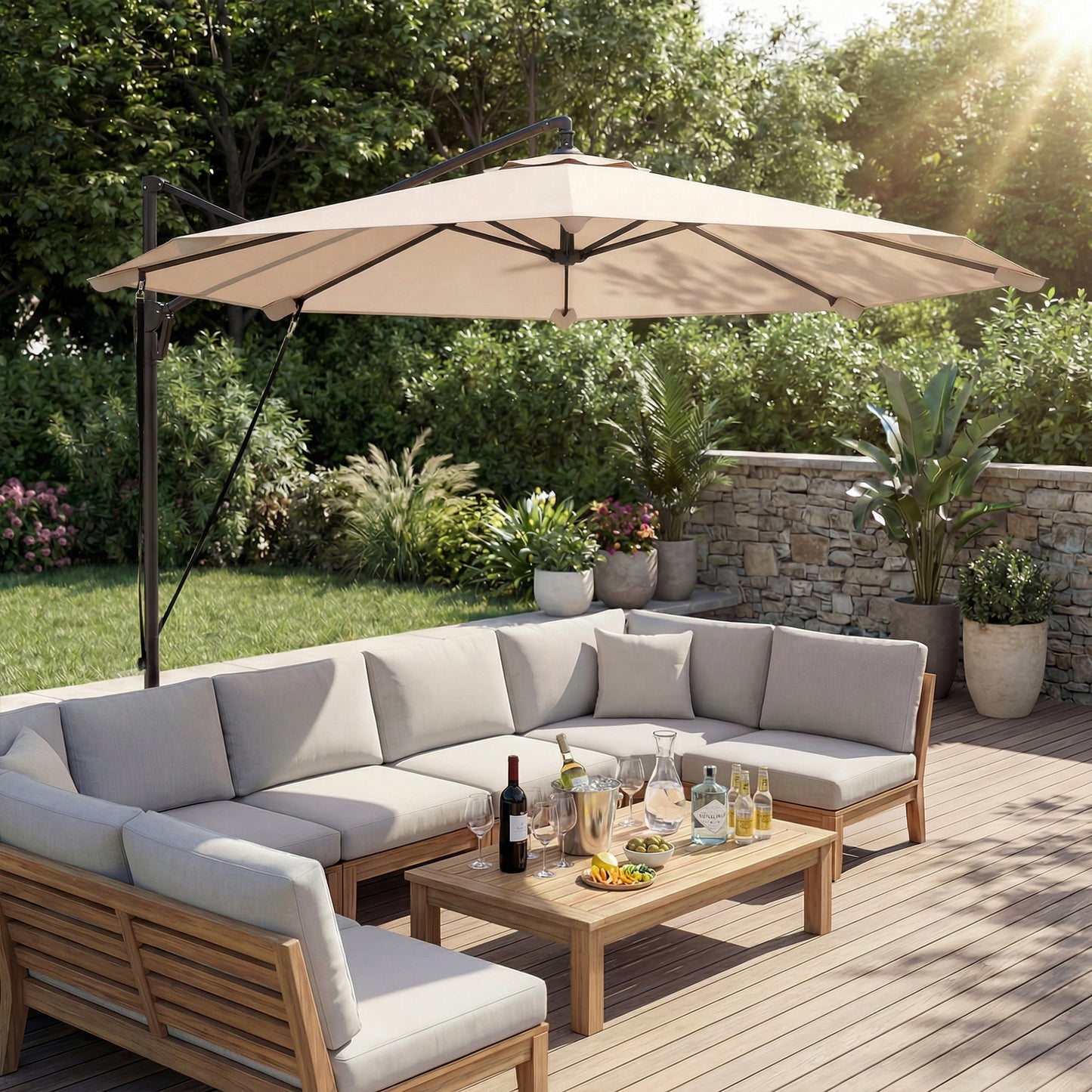 3 m Cantilever Parasol with Protective Cover and Wind Ropes