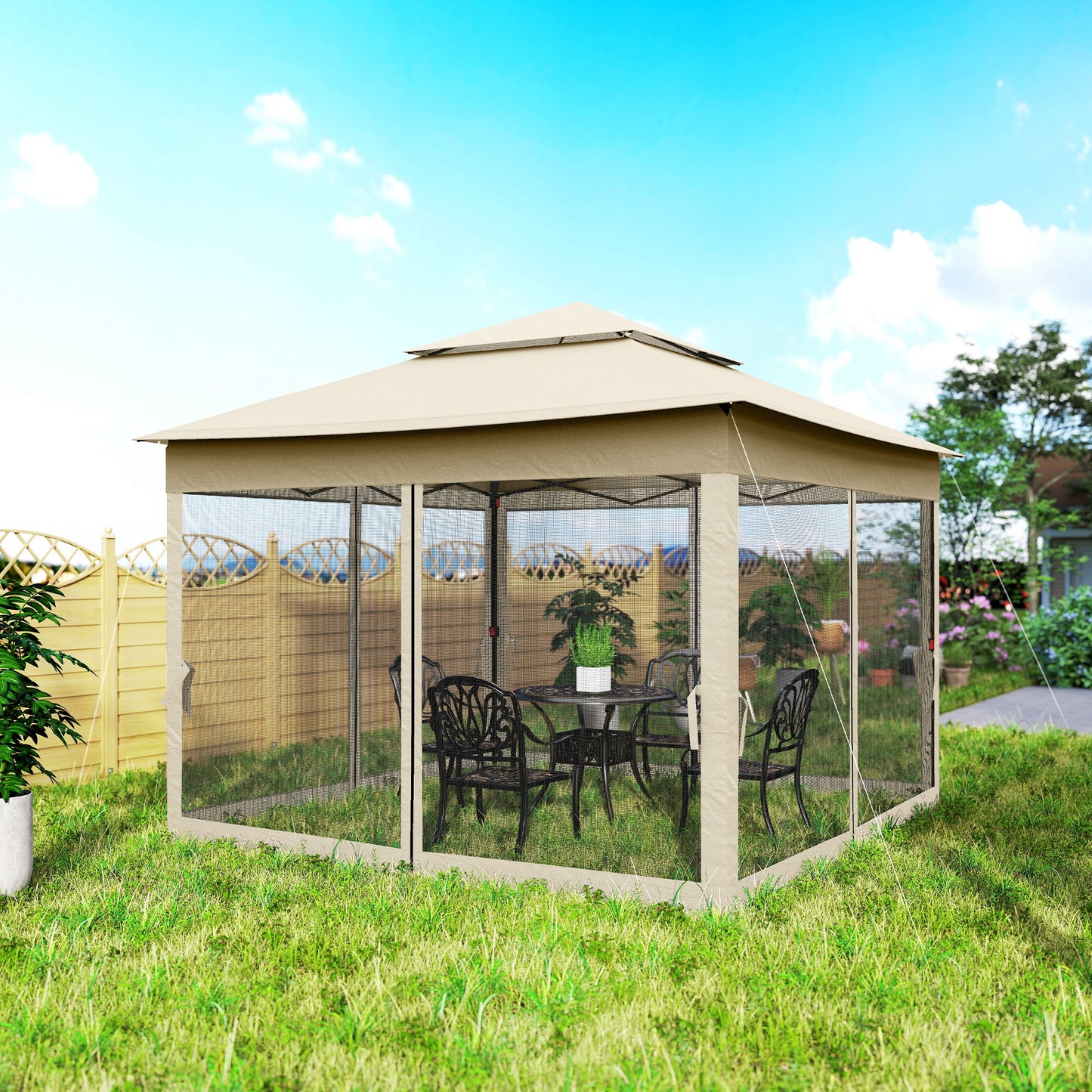 3 x 3(m) Pop Up Gazebo, Double-roof Garden Tent with Netting
