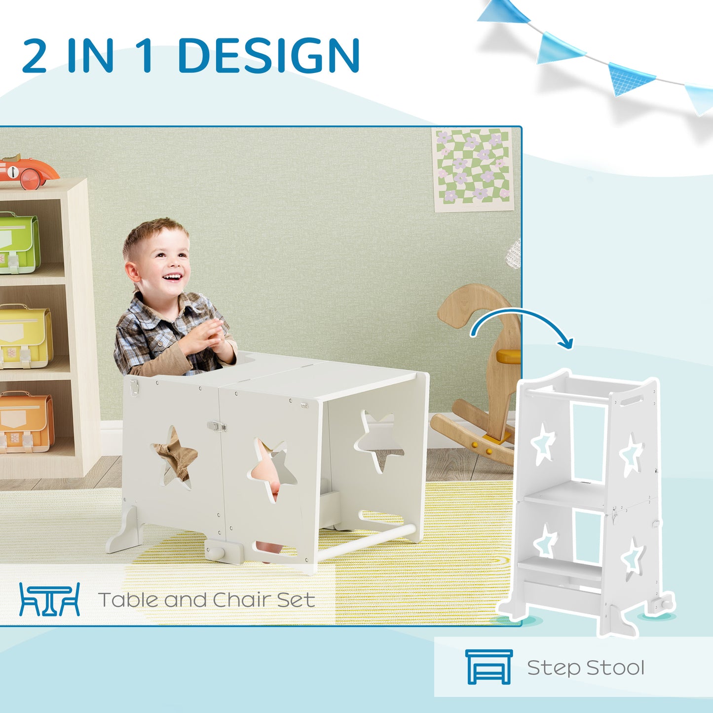 2-in-1 Toddler Step Stool with Safety Rail for Kitchen, Bathroom