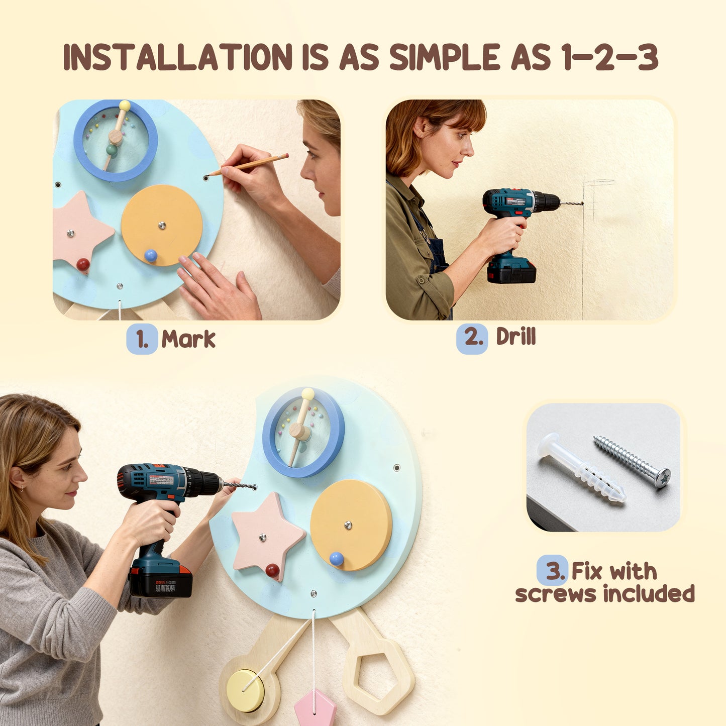 Caterpillar Busy Board with 7 Activities, for Nursery, Playroom
